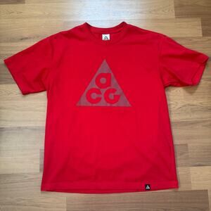 Men's Nike ACG Red Heavyweight Short Sleeve Hiking Outdoor Tee Shirt Sz Medium